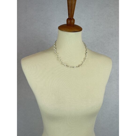 Vintage Faux Freshwater Pearl Clear Bead Multi-Strand Necklace Dainty - Picture 2 of 7